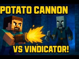 Minecraft Start with Create – Potato Cannon vs Vindicator in Blue Whale Dungeon FAIL